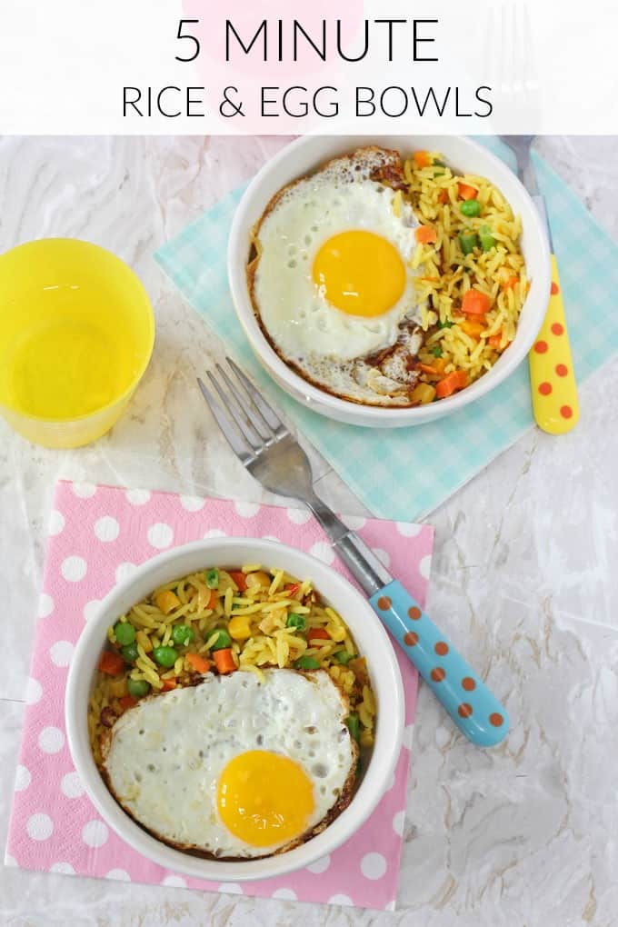 Whip up a quick and tasty meal for the kids in 5 minutes with just 3 simple ingredients with this Vegetable Rice & Egg Bowl.