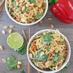 A super quick, easy and healthy family meal ready in just 5 minutes. You won't believe just how simple this Satay Vegetable Noodle recipe is to whip up. Its also vegetarian and vegan friendly too!