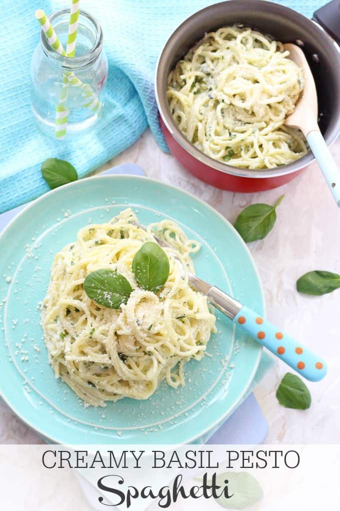 10 Minute Creamy Basil Pesto Spaghetti | My Fussy Eater