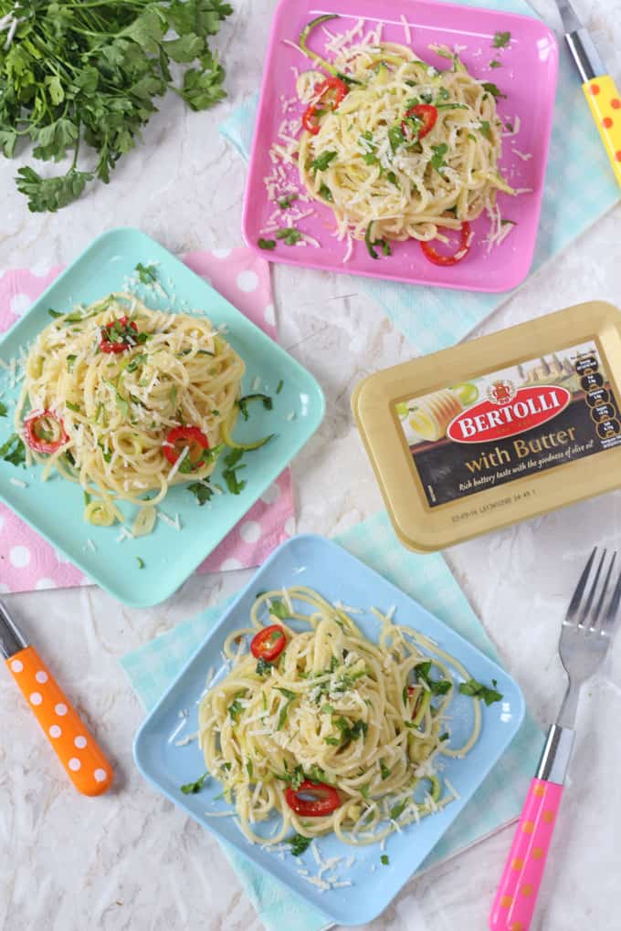 A delicious and super speedy spaghetti recipe made with Bertolli butter and with a hidden vegg