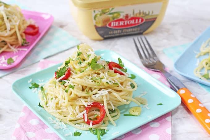 A delicious and super speedy spaghetti recipe made with Bertolli butter and with a hidden vegg