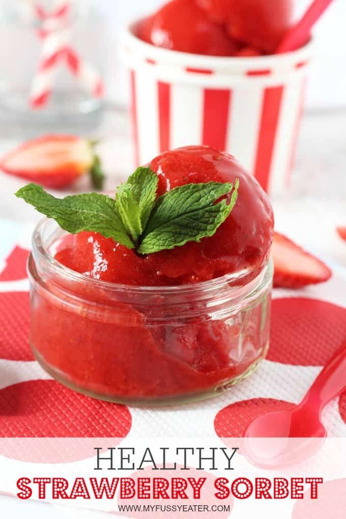 Healthy Strawberry Sorbet made with just 3 natural ingredients. Dairy and refined sugar free.