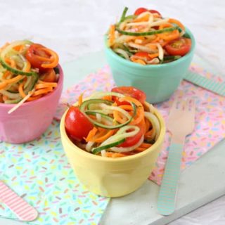 A quick, easy and super healthy summer salad recipe. I've spiralized carrots, cucumber and apple to make this delicious side salad that the whole family will love! My Fussy Eater blog