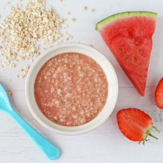 Babies will love this deliciously sweet combination of strawberries, watermelon and oats. The perfect summer meal for a weaning baby or toddler!