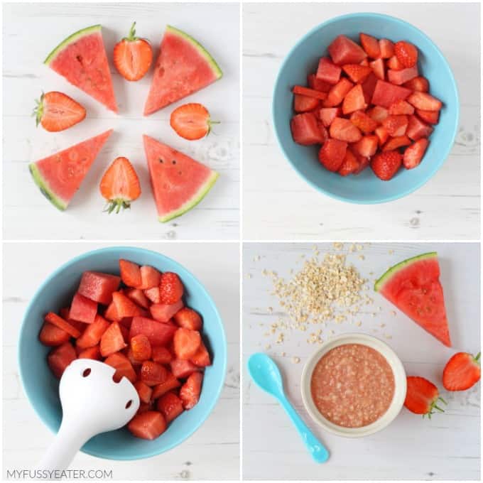 Ingredients for Strawberry & Watermelon Baby Porridge