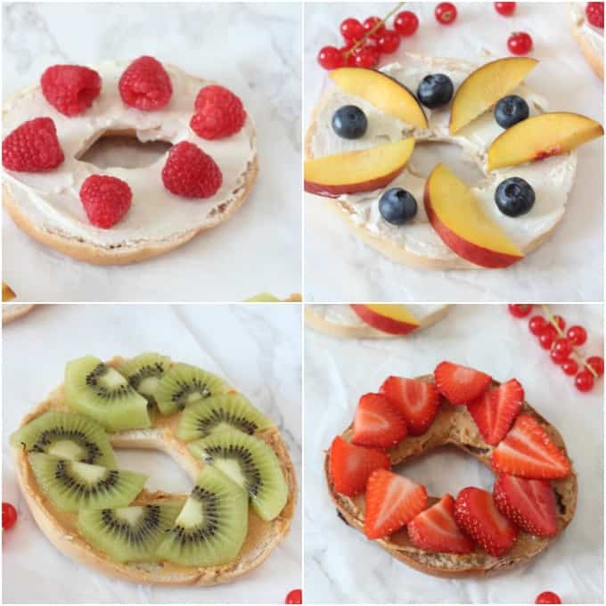 Summer Fruit Breakfast Bagels collage
