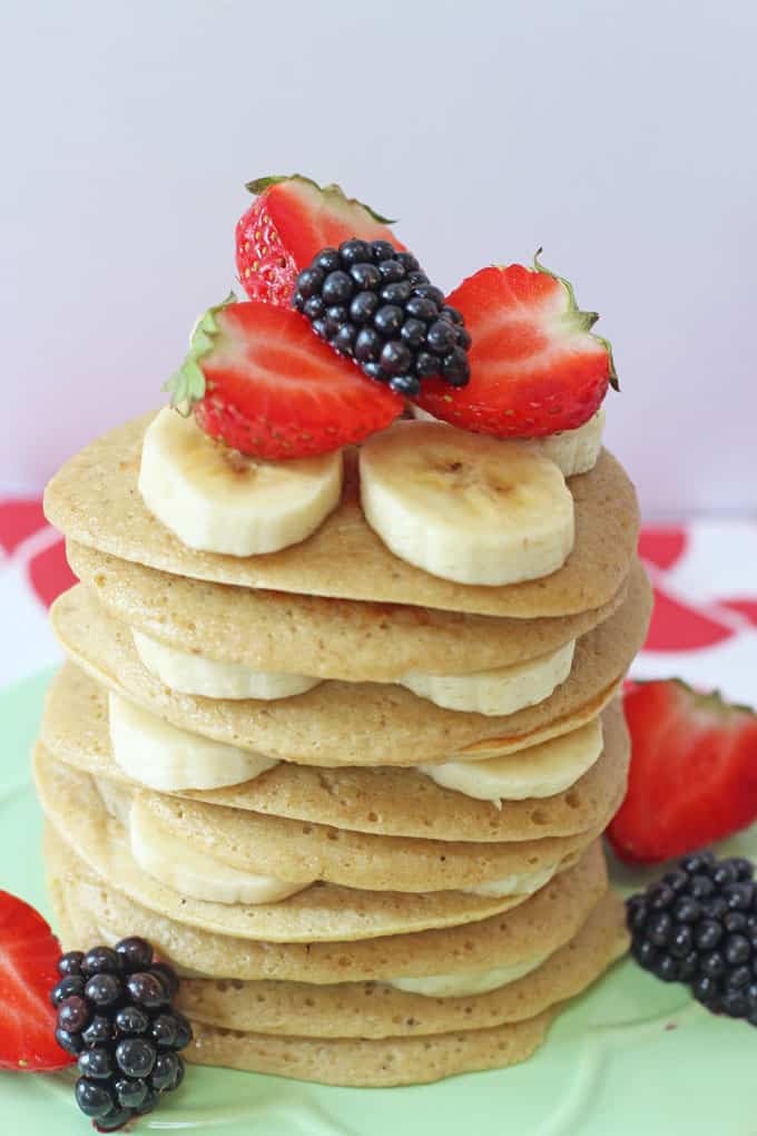 cottage cheese pancakes with blackberries & strawberries