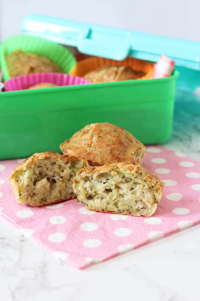 Broccoli & Goats Cheese Muffins sliced in half