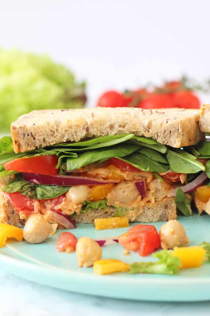 a close up of my vegan chickpea sandwich fillings