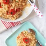 A delicious and kid-friendly Cheese & Tomato Risotto recipe, cooked in the oven to make it super easy!
