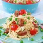 A quick and easy sausage pasta recipe for kids using new Debbie & Andrews Perfect Little Kids Chipolatas