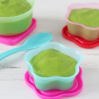 A delicious and nutritious baby food puree recipe made with spinach, avocado and cous cous