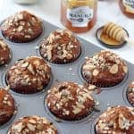Healthy breakfast muffins packed with superfood ingredients such as manuka honey, chia seeds and flaxseed.