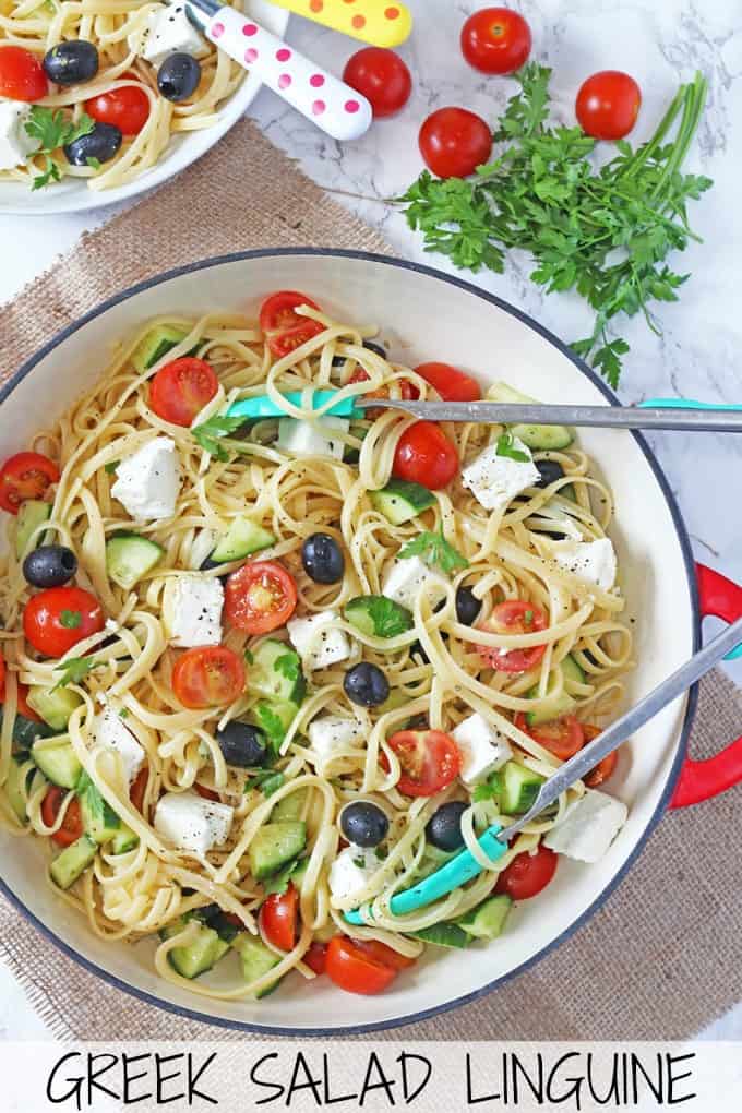 Greek Salad Linguine Pinterest Pin