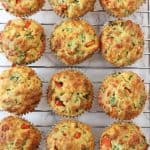 Delicious savoury muffins packed full of vegetables like spinach and peppers; perfect for a family lunch or a kids afternoon snack!