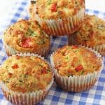 Delicious savoury muffins packed full of vegetables like spinach and peppers; perfect for a family lunch or a kids afternoon snack!