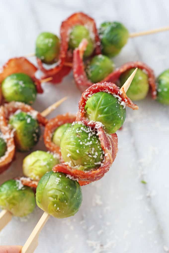 sprout skewers covered in parmesan
