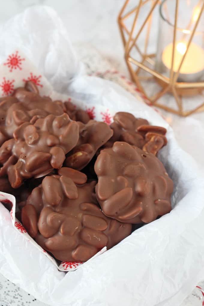 These super easy two ingredient Chocolate Peanut Clusters make the perfect last minute edible gift or snack idea this Christmas!
