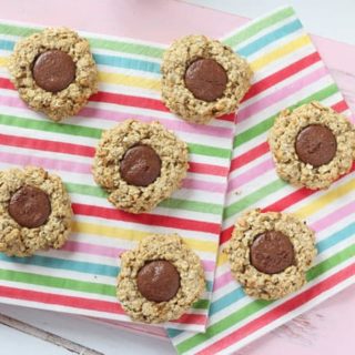 These delicious little thumbprint cookies are made with just four ingredients and make the perfect sweet snack for toddlers or older kids who are gluten and dairy free.