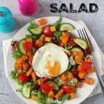 An easy and delicious Winter Butternut Squash Salad recipe, super quick to make and topped with a tasty fried egg!