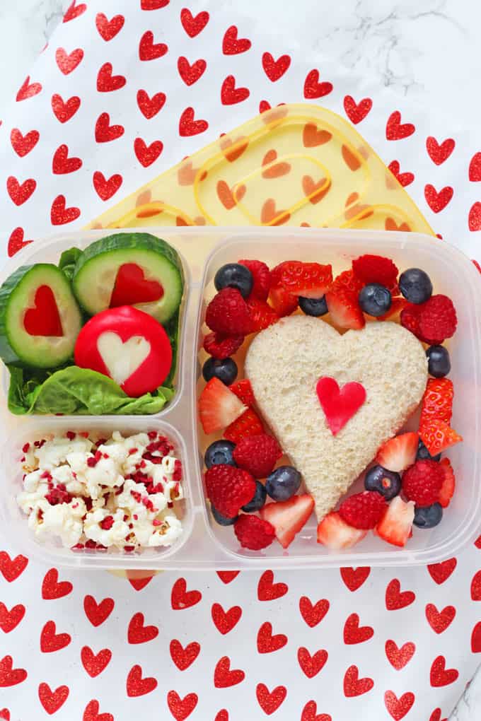 Valentine's Day inspired packed lunch 