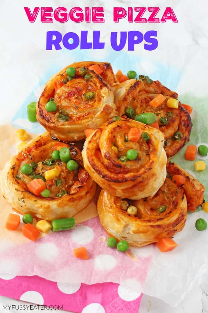 Super easy to make and packed with mixed vegetables, these Veggie Pizza Puff Pastry Roll Ups are sure to go down a treat with the whole family!