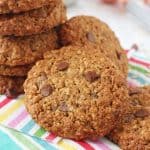A healthier version of my kids' favourite snack; Chocolate Chip Cookies! Made with wholemeal flour, oats and reduced sugar.