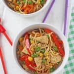 A delicious but super simple family meal of Sesame Honey Chicken & Vegetable Noodles. Ready in just 15 minutes!