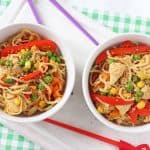 A delicious but super simple family meal of Sesame Honey Chicken & Vegetable Noodles. Ready in just 15 minutes!