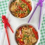 A delicious but super simple family meal of Sesame Honey Chicken & Vegetable Noodles. Ready in just 15 minutes!