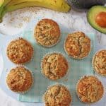Delicious oat muffins with no added sugar or honey; sweetened naturally with banana, avocado and apple sauce! Great for baby led weaning and older kids too!