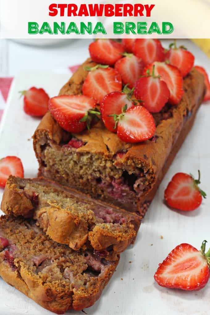A delicious and easy Strawberry Banana Bread recipe, made a little healthier with no refined sugar. The perfect afternoon snack for hungry kids!