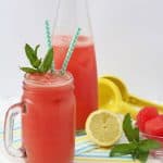 This Watermelon Lemonade makes a really refreshing and healthy drink for kids this summer. Easy to make with just a few natural ingredients!