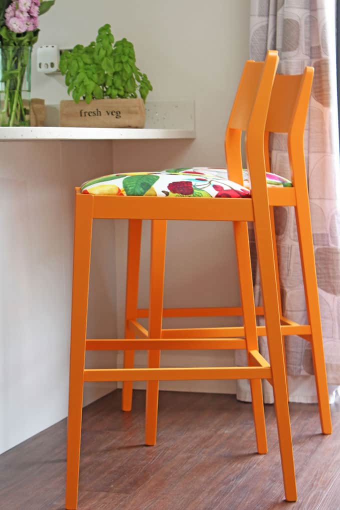 Beautiful bespoke chairs and barstools from Cheeky Chairs. Perfect for adding a splash of colour to your kitchen!