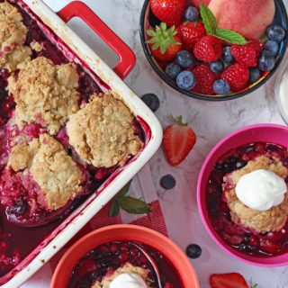A delicious and fresh dairy free cobbler dessert recipe made with summer berries and peaches and Flora Freedom Walnut