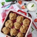 A delicious and fresh dairy free cobbler dessert recipe made with summer berries and peaches and Flora Freedom Walnut