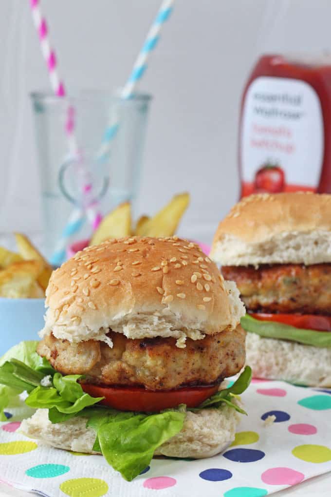 Delicious kid-friendly burgers made with chicken thighs and grated apple, all from the essential Waitrose range.