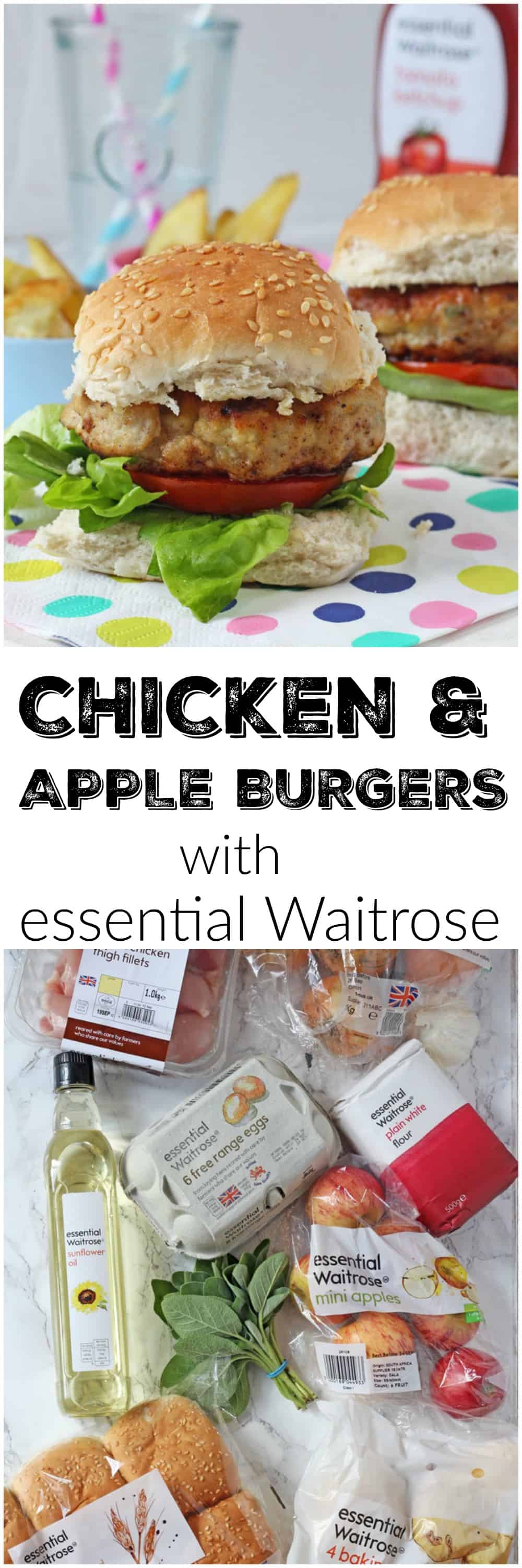 Delicious kid-friendly burgers made with chicken thighs and grates apple, all from the essential Waitrose range.