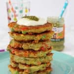 With just a few simple ingredients you can make these delicious Pesto Fritters, flavoured with basil pesto and packed with frozen veggies!