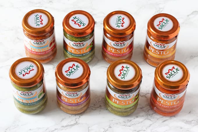 7 different Sacla pesto flavours