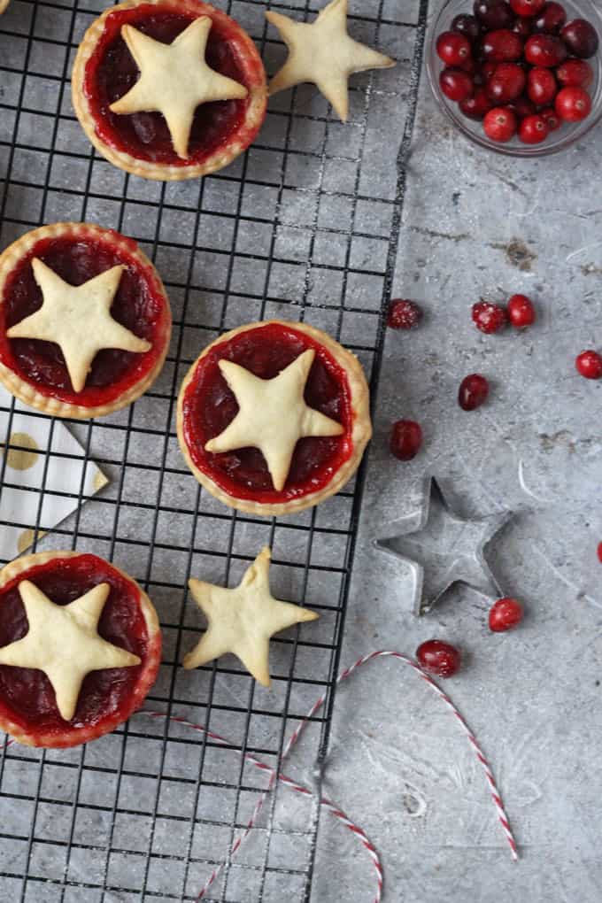 close up of the cranberry and orange pies