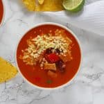 A delicious and warming Mexican Pork Soup, made with leftovers and cooked in just minutes.