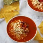 A delicious and warming Mexican Pork Soup, made with leftovers and cooked in just minutes.