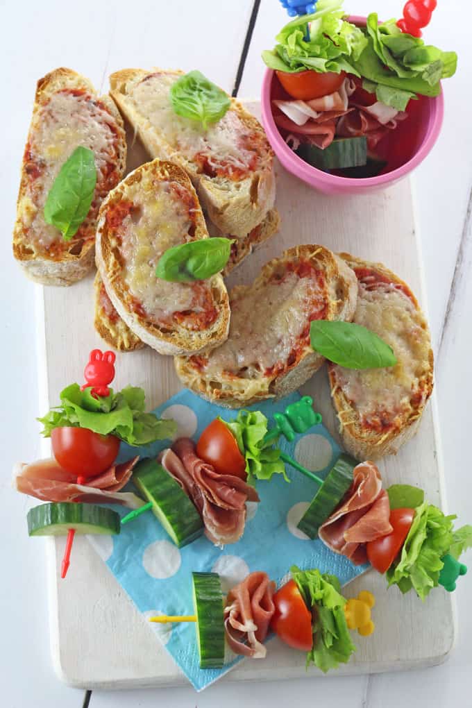 Fun Salad Skewers made with Prosciutto di San Daniele and delicious Grana Padano Cheese Toasties, the perfect lunch for kids and great for play dates!