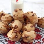 A delicious Chocolate Chip Muffin recipe packed full of healthy ingredients like oats, greek yogurt and bananas. Perfect for an afternoon snack for kids or to add to their lunch box!