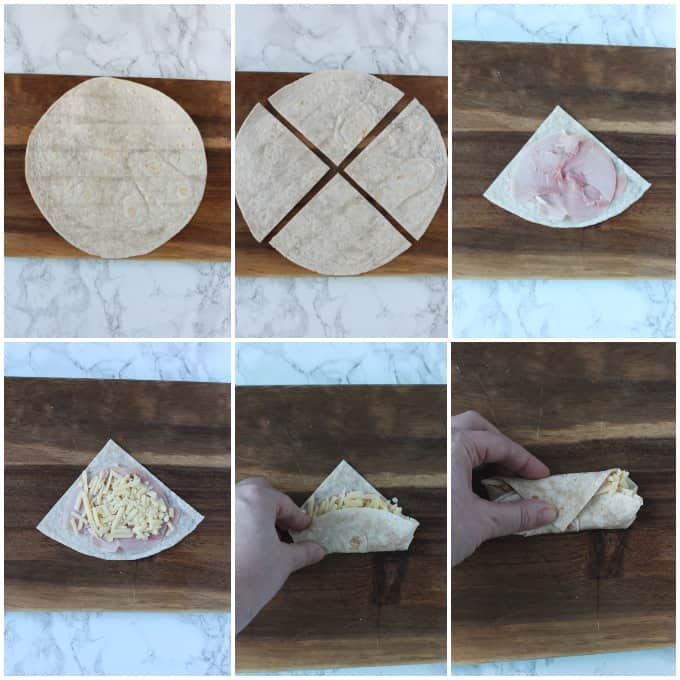 step by step photos showing how to fold the wraps