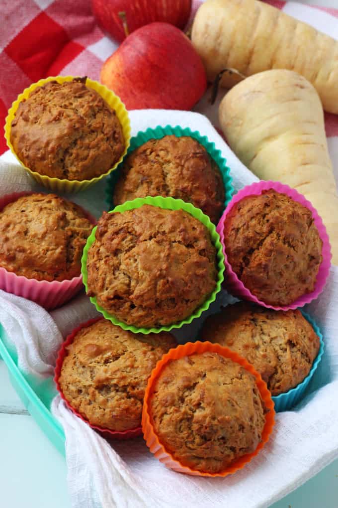 Kid-Friendly Parsnip and Apple Muffins. 