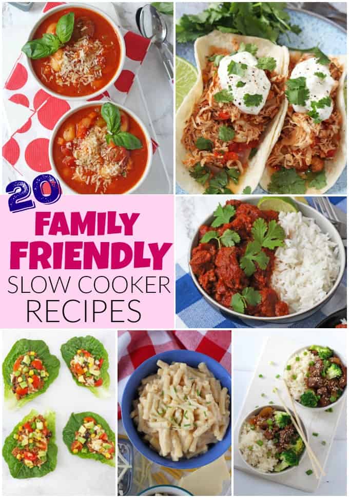 20 Delicious Family Friendly Slow Cooker or Crockpot Recipes collage