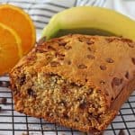 A delicious and easy banana bread recipe flavoured with orange and chocolate chips. This recipe is also a bit healthier using honey instead of refined sugar.