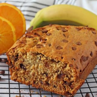 A delicious and easy banana bread recipe flavoured with orange and chocolate chips. This recipe is also a bit healthier using honey instead of refined sugar.